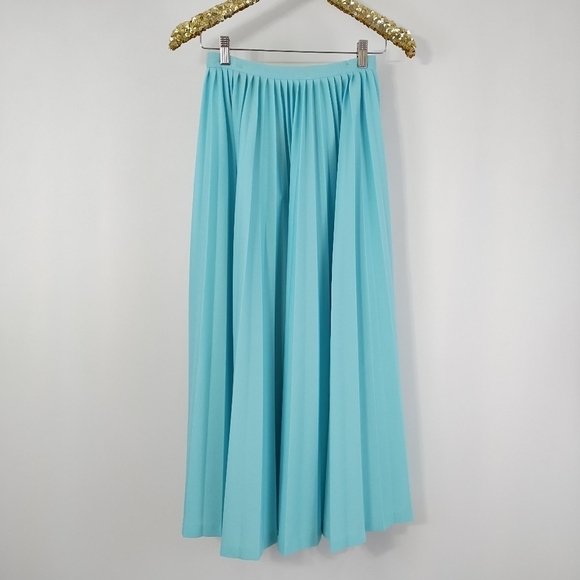 Vintage Dresses & Skirts - Vintage No Tag Womens Cottagecore Light Blue Pleated Long Maxi Skirt